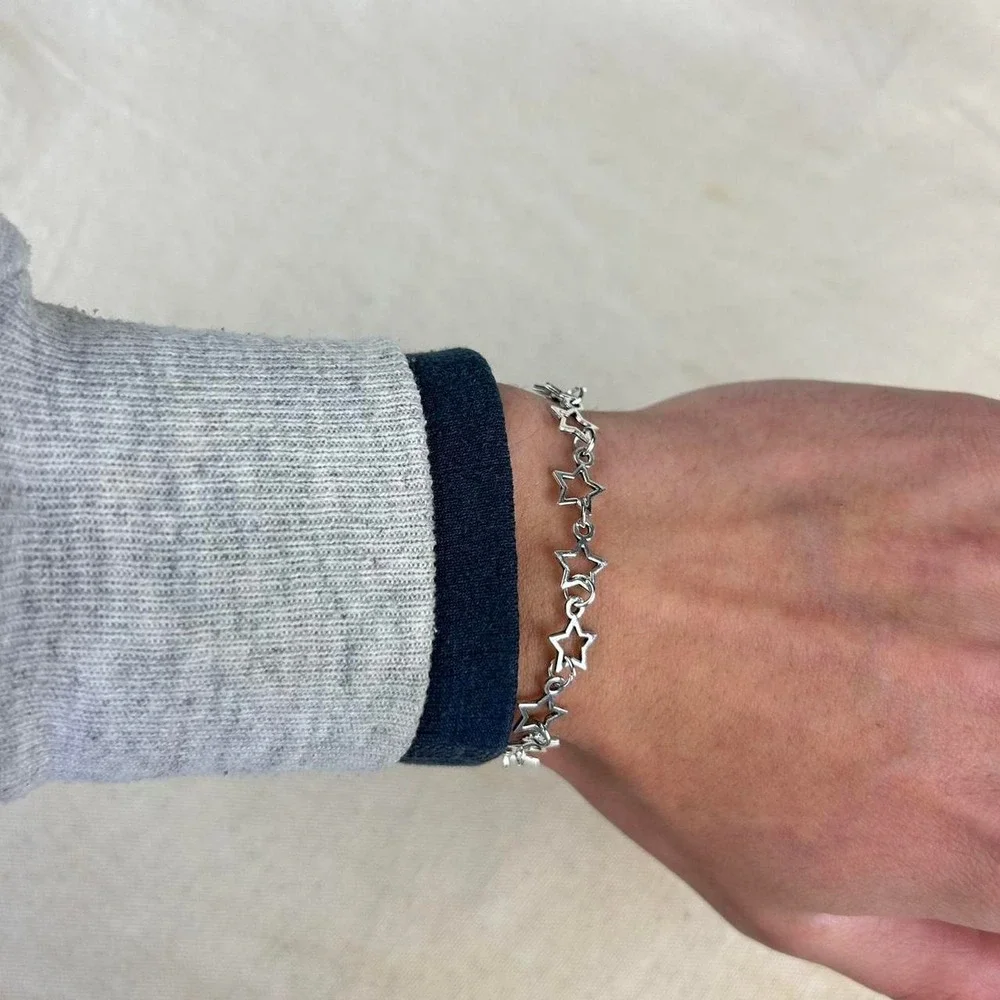 Vintage style stainless steel silver star chain bracelet cyber grunge punk
